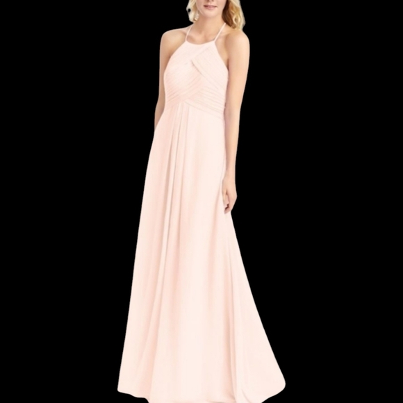 Levkoff pale Blush pink Strappy bodice chiffon halter neck flowy long gown sz 8 - Picture 12 of 14